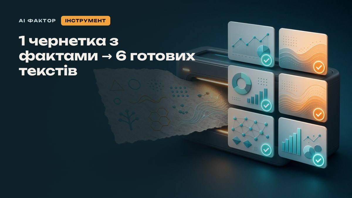 1 чернетка з фактами → 6 готових текстів