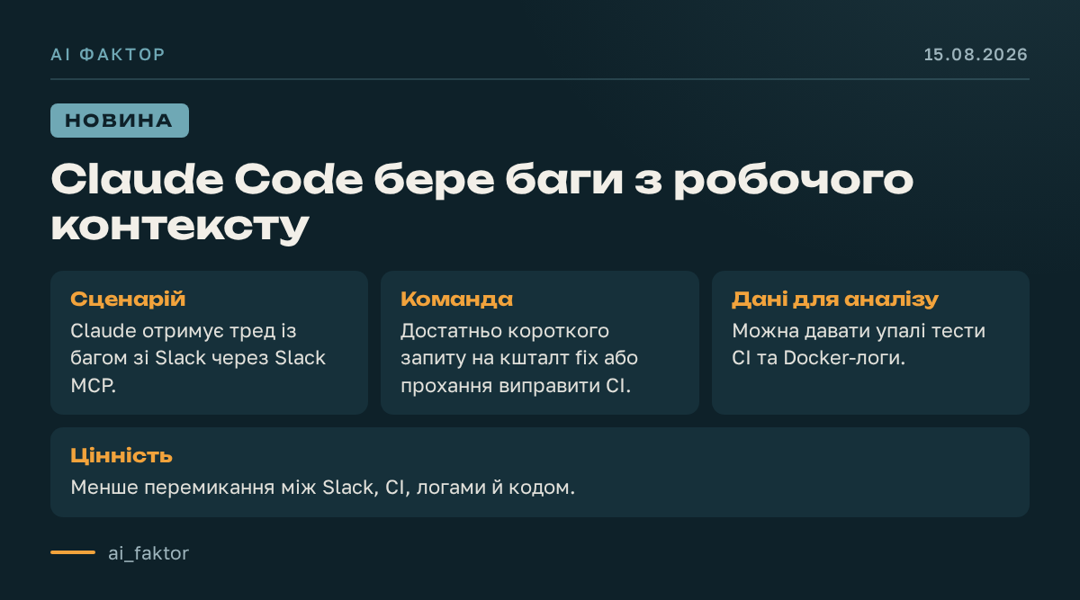 Claude Code бере баги з робочого контексту