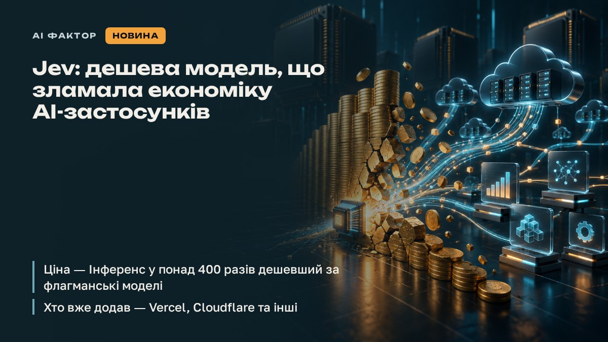 Компанія випустила Jev — дешеву модель для швидких типізованих рішень: який інструмент викликати далі, чи безпечна команда. Інференс Jev у понад 400 разів дешевший за флагманські моделі, а тести TypeSafe показують, що вона наздоганяє GPT-5.6 і Sonnet 5 на таких сценаріях. Vercel, Cloudflare та інші вже додали Jev до своїх продуктів.