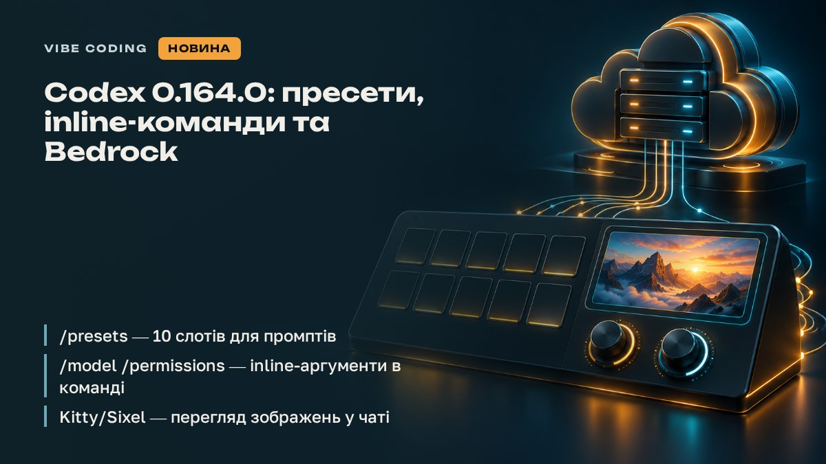 Codex 0.164.0: пресети, inline-команди та Bedrock