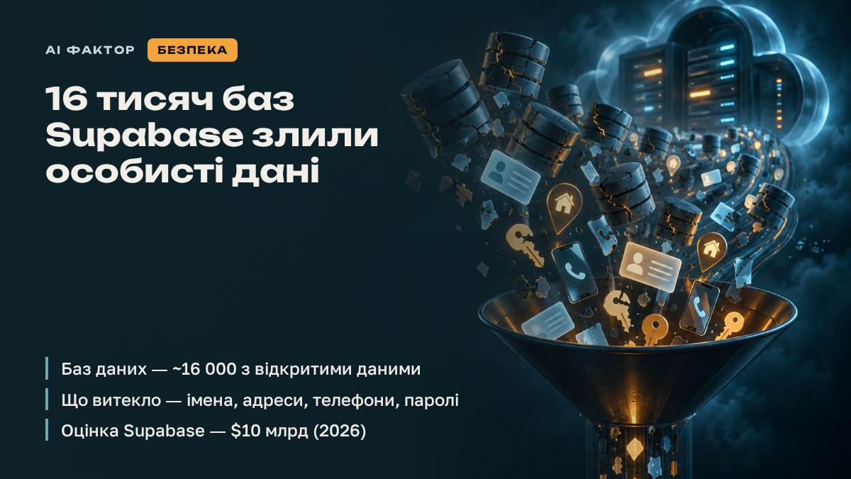 16 тисяч баз Supabase злили особисті дані