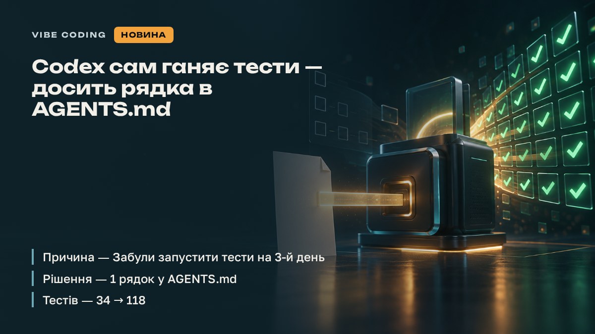 Codex сам ганяє тести — досить рядка в AGENTS.md