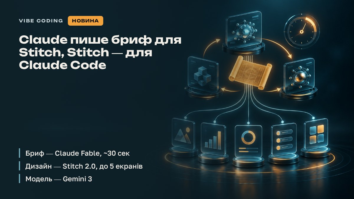 Claude пише бриф для Stitch, Stitch — для Claude Code